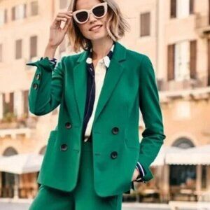 Boden Gabriella Ponte Green Blazer Jacket Polka Dot Lining US 8R UK 12R Retro